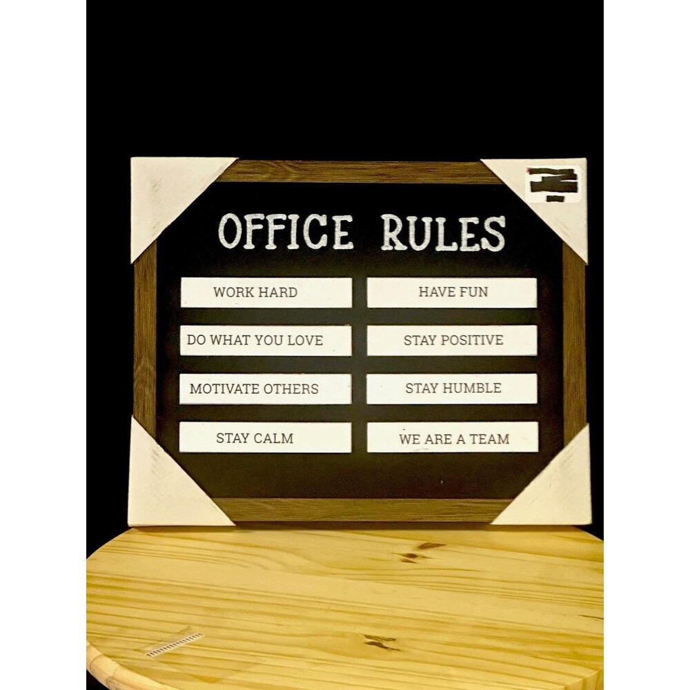 Office Rules Inspirational Wood Wall Sign Horizontal Rectangle Words & Quotes